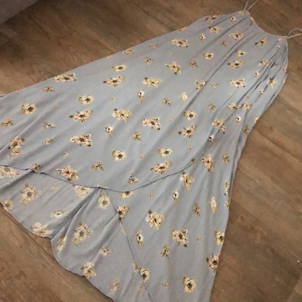 Mahina long bluish grey floral tulip hem maxi dress woman’s Large